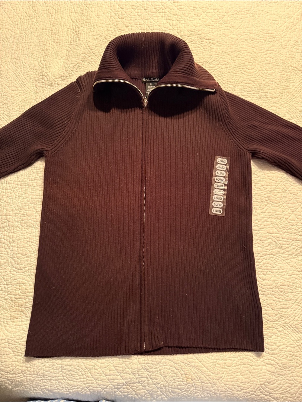 New ribbed chocolate brown zip up high neck cardigan.